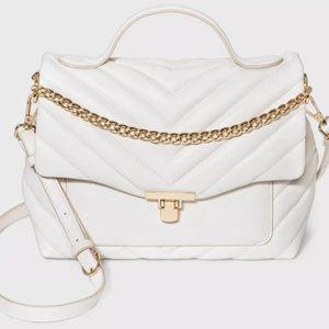 Ivory Quilted Top Handle Satchel Handbag